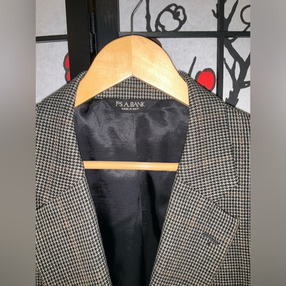 Jos. A. Bank 44R Black Gold Dark Drown Wool Silk Plaid Suit Blazer Jacket Coat - Picture 2 of 11